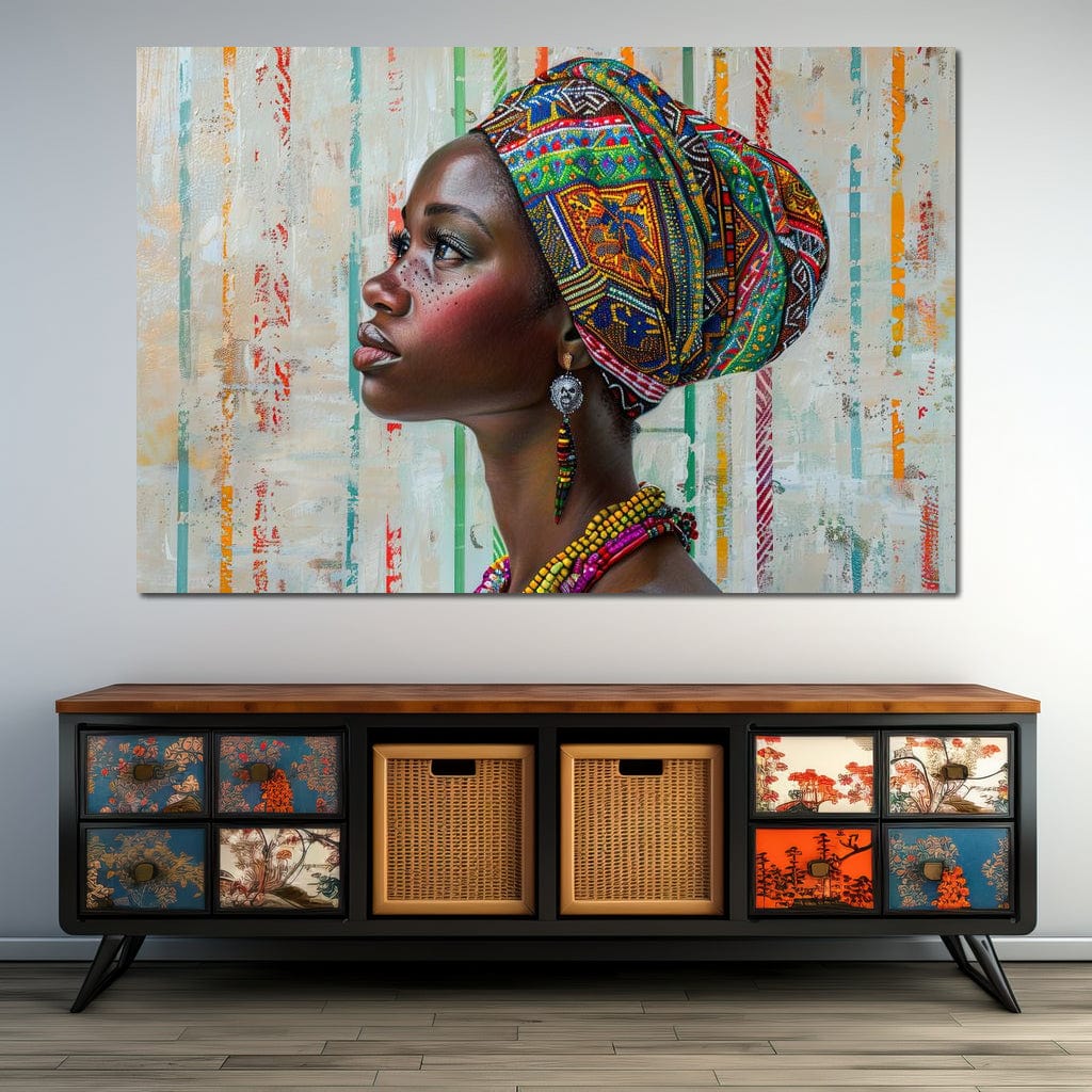 Tablou canvas decorativ cu tablou canvas portret femeie africana cu turban